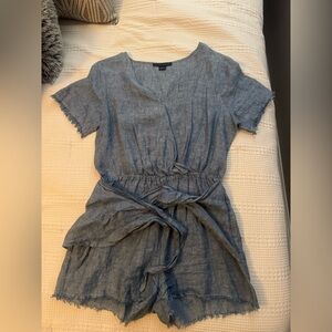 Blue Short Sleeve Wrap Romper